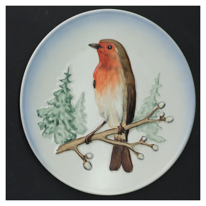 Porcelænsplatte med rødhals fra Goebel (str. Ø 19 cm)