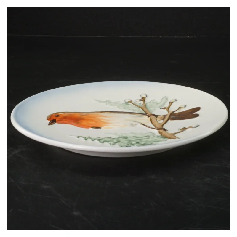 Porcelænsplatte med rødhals fra Goebel (str. Ø 19 cm)