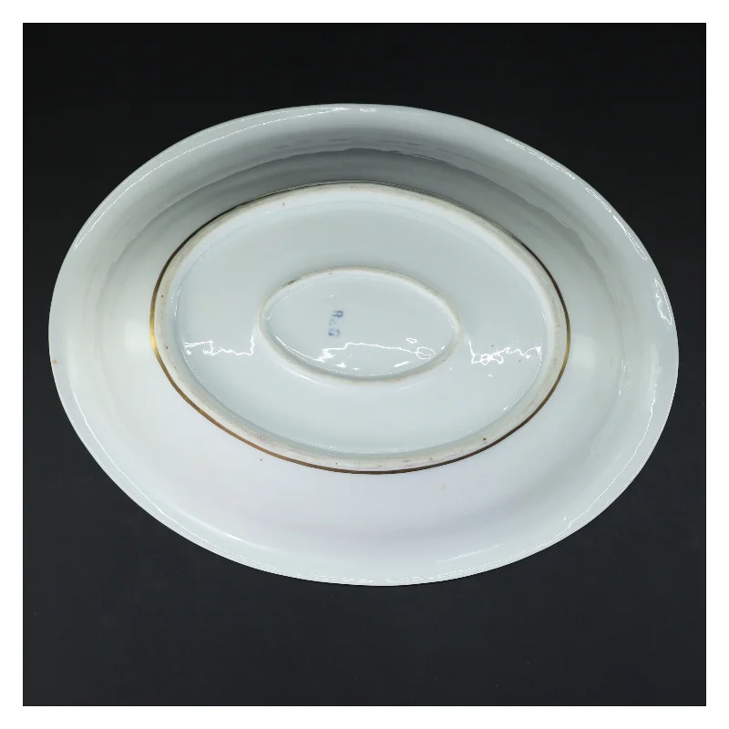 Oval porcelænsskål med guldkant (str. 32 cm)