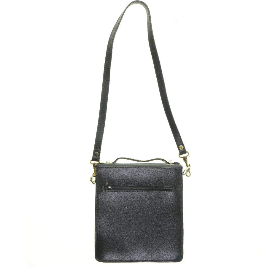 Sort skuldertaske i læder (str. 21 x 23 cm)