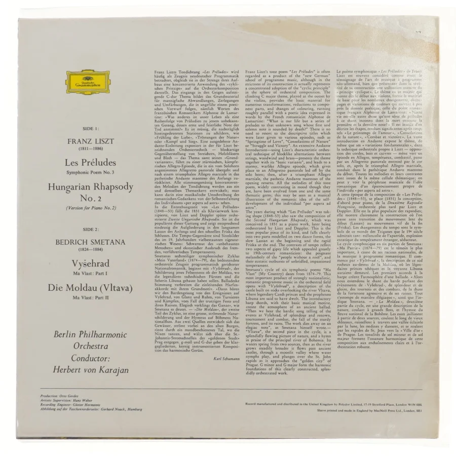 Liszt og Smetana LP med Berliner Philharmoniker