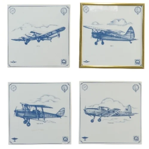 Keramiske fliser med flymotiver fra B&G (str. 4 stk 15,5x15,5 cm)