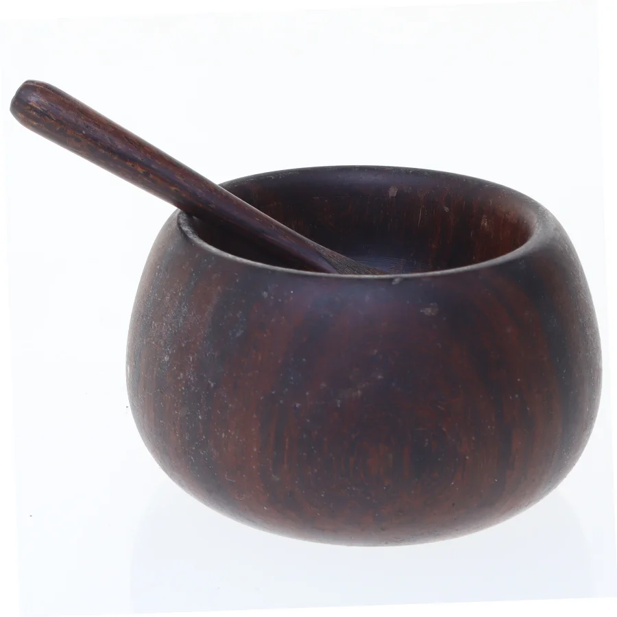 Træskål med ske, til salt (str. 6,5 cm)