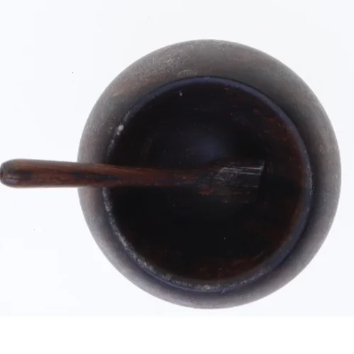 Træskål med ske, til salt (str. 6,5 cm)