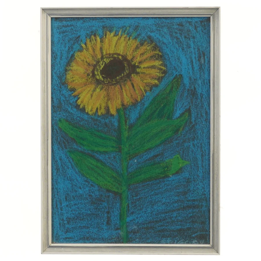 Billede af solsikke i ramme (str. 32x23 cm)