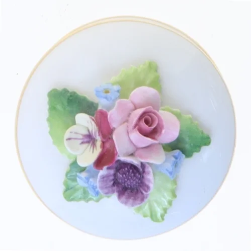 Dekorativ porcelænsæske med blomsterlåg (str. 5 cm)