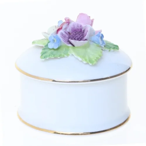Dekorativ porcelænsæske med blomsterlåg (str. 5 cm)