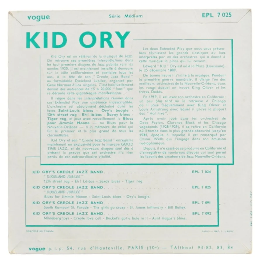 Kid Ory Jazz EP fra vogue