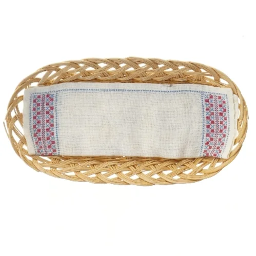 Flettet brødkurv med stof (str. 35x18,5 cm)
