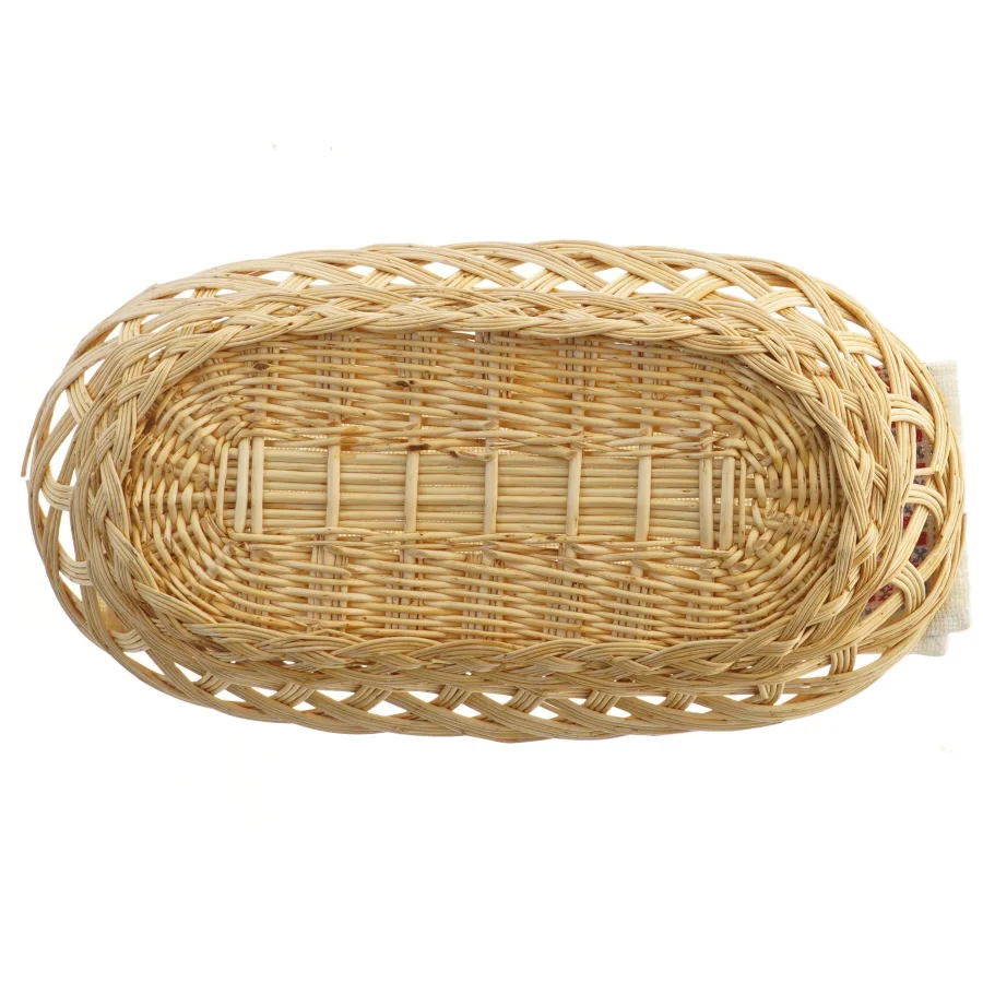 Flettet brødkurv med stof (str. 35x18,5 cm)