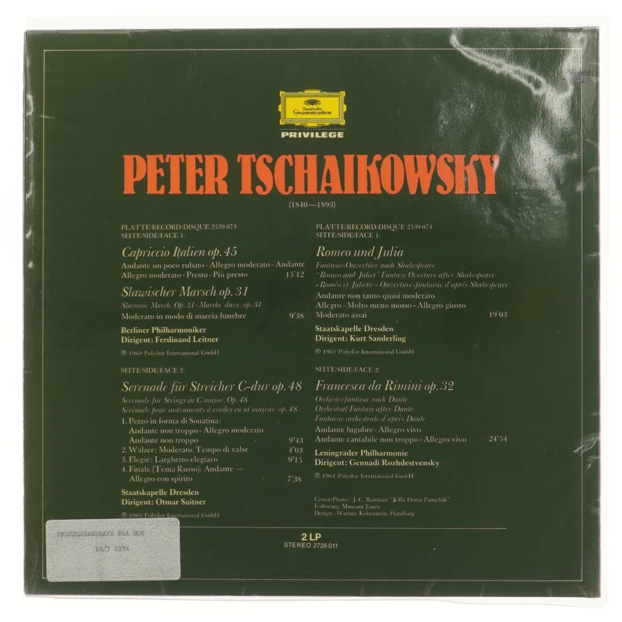 Peter Tschaikowsky LP med Berliner Philharmoniker