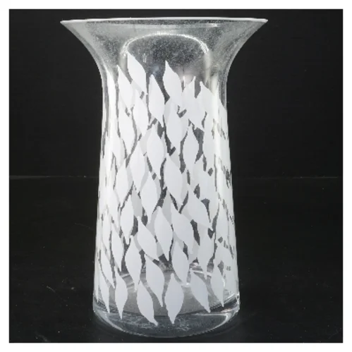 Glasvase med hvidt mønster (str. Ø 15 cm længde 21,5 cm)