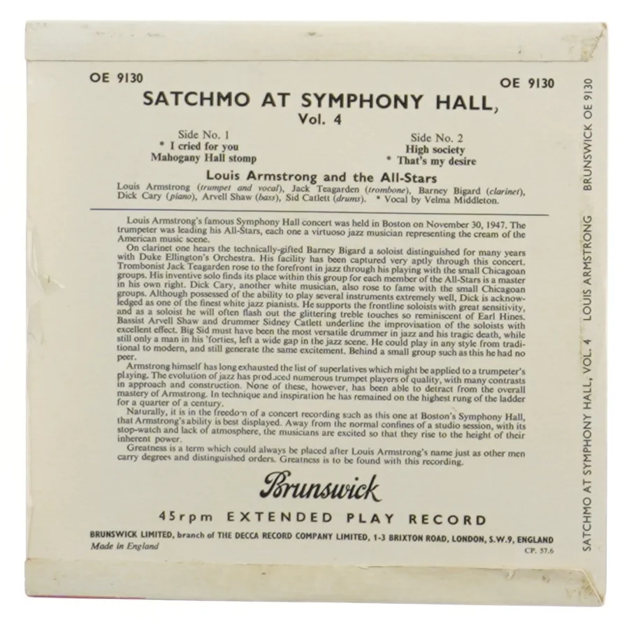 Louis Armstrong EP: Satchmo at Symphony Hall, Vol. 4