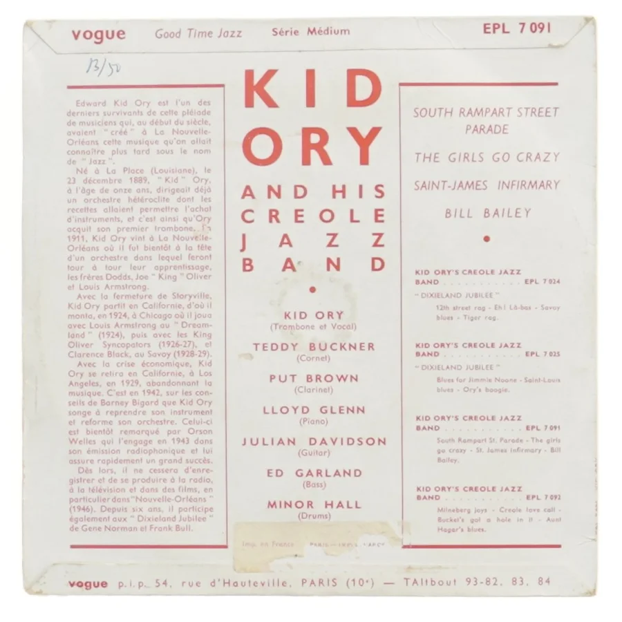 Kid Ory's Creole Jazz Band 1953 Vol. 1 EP