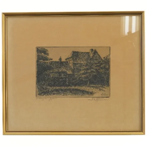 Ramme med billede af hus (str. 36x31 cm)