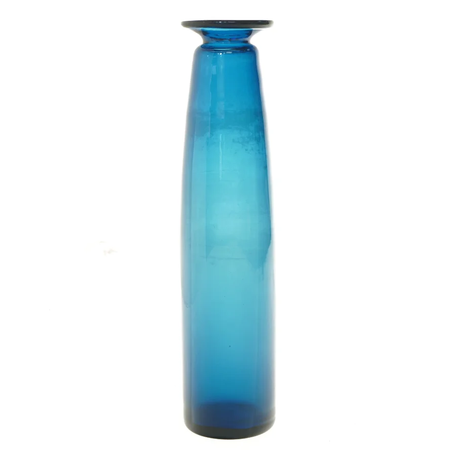 Blå glasvase (str. 36x8,5 cm)