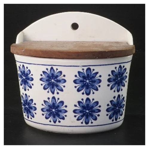 Keramik væghængt krukke med trælåg (str. 14,5x15 cm)