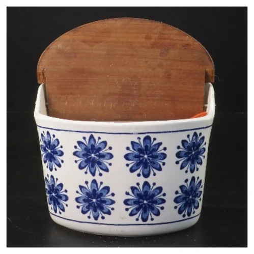 Keramik væghængt krukke med trælåg (str. 14,5x15 cm)