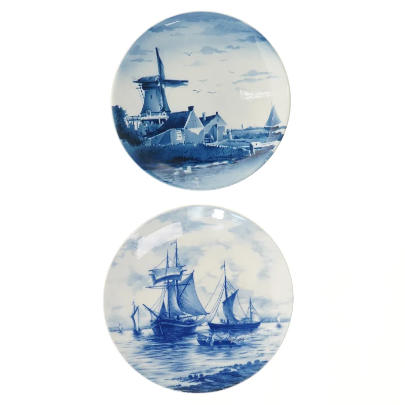 Vægdekoration tallerkener med landskabsmotiver (str. Ø 26 & 24,5 cm)