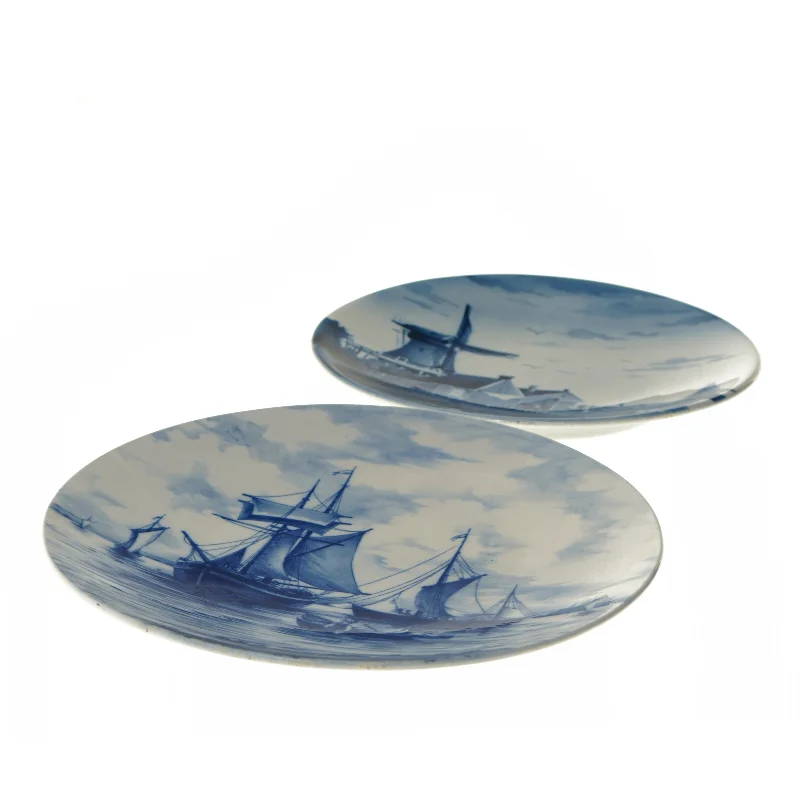 Vægdekoration tallerkener med landskabsmotiver (str. Ø 26 & 24,5 cm)