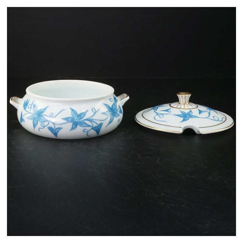 Porcelænssennepskrukke med blåmønster