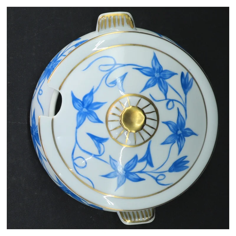 Porcelænssennepskrukke med blåmønster