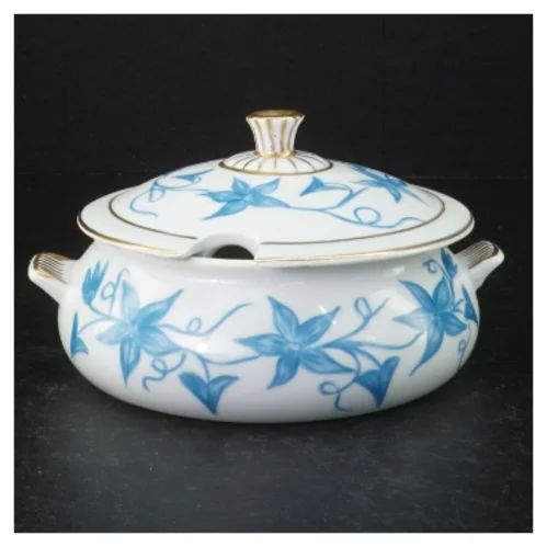 Porcelænssennepskrukke med blåmønster