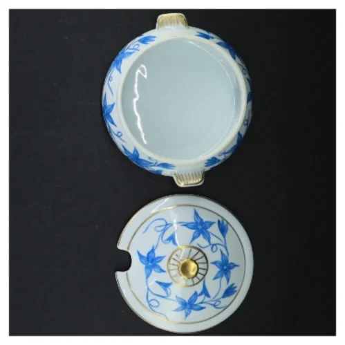 Porcelænssennepskrukke med blåmønster