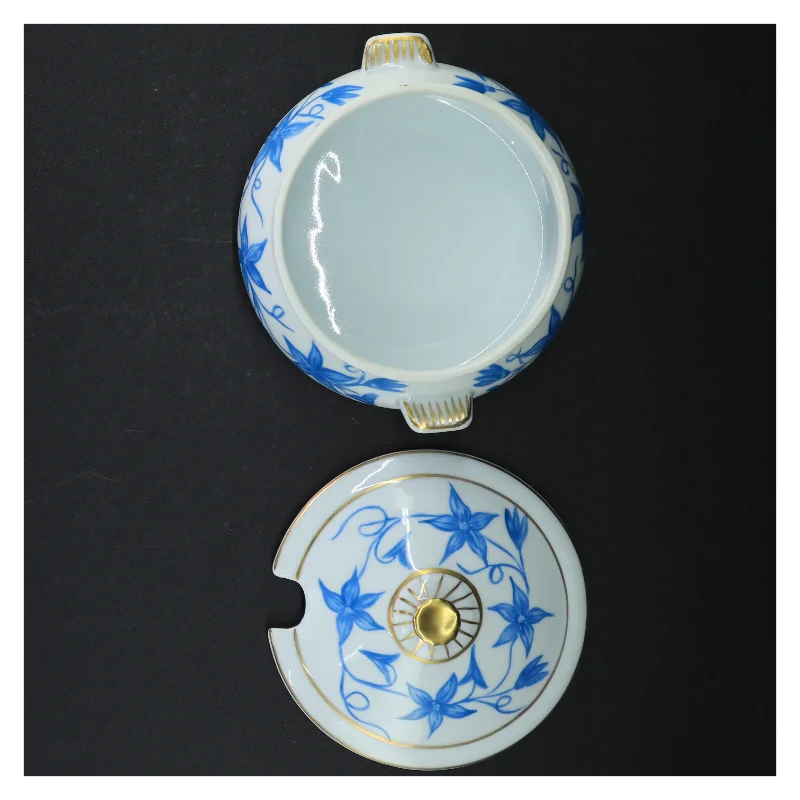 Porcelænssennepskrukke med blåmønster