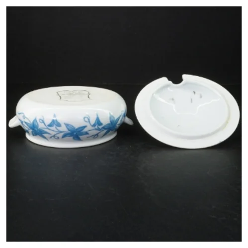 Porcelænssennepskrukke med blåmønster