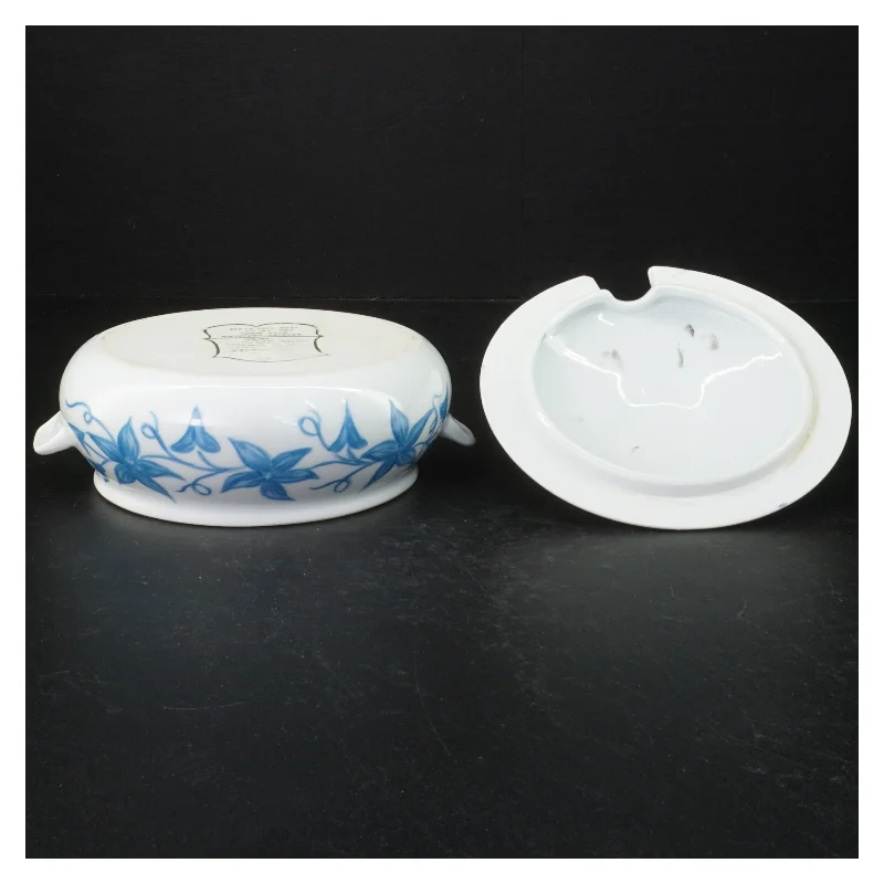 Porcelænssennepskrukke med blåmønster