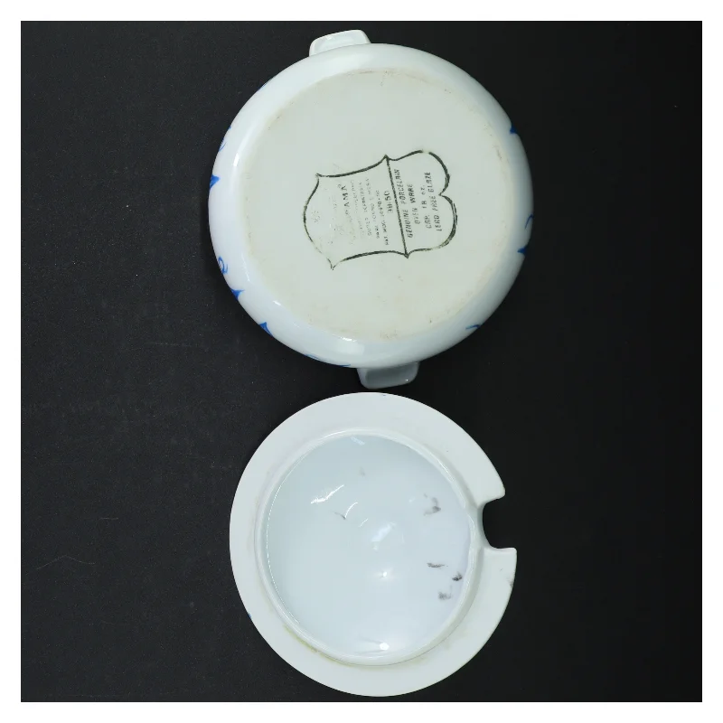 Porcelænssennepskrukke med blåmønster