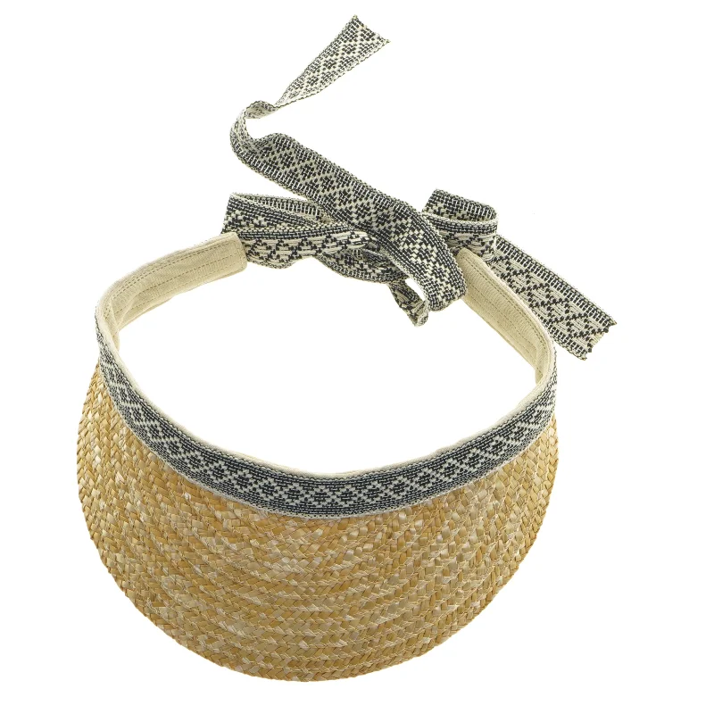 Flettet solhat med bindebånd (str. 27 x 22 cm)