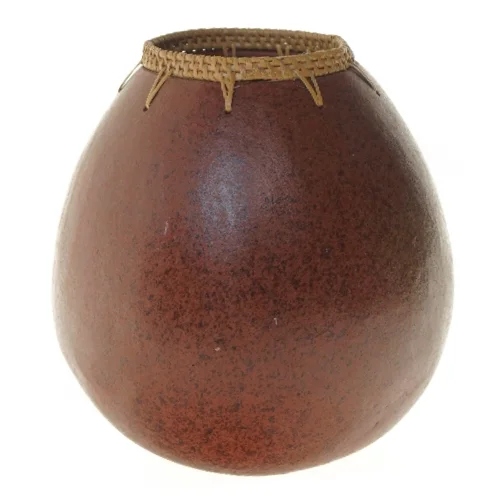 Brun keramikvase med flettet kant (str. 21x21 cm)