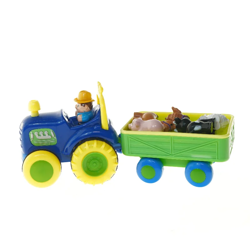 Legetøjstraktor med anhænger og dyr (str. 40 cm)