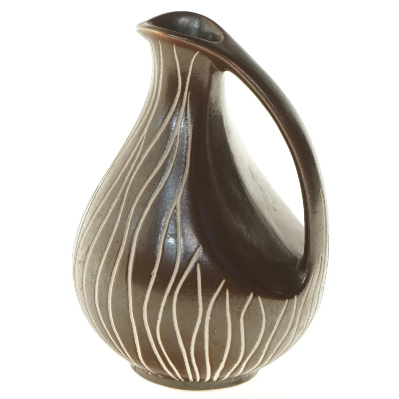 Keramikvase med hvide linjer (str. 15x11 cm)