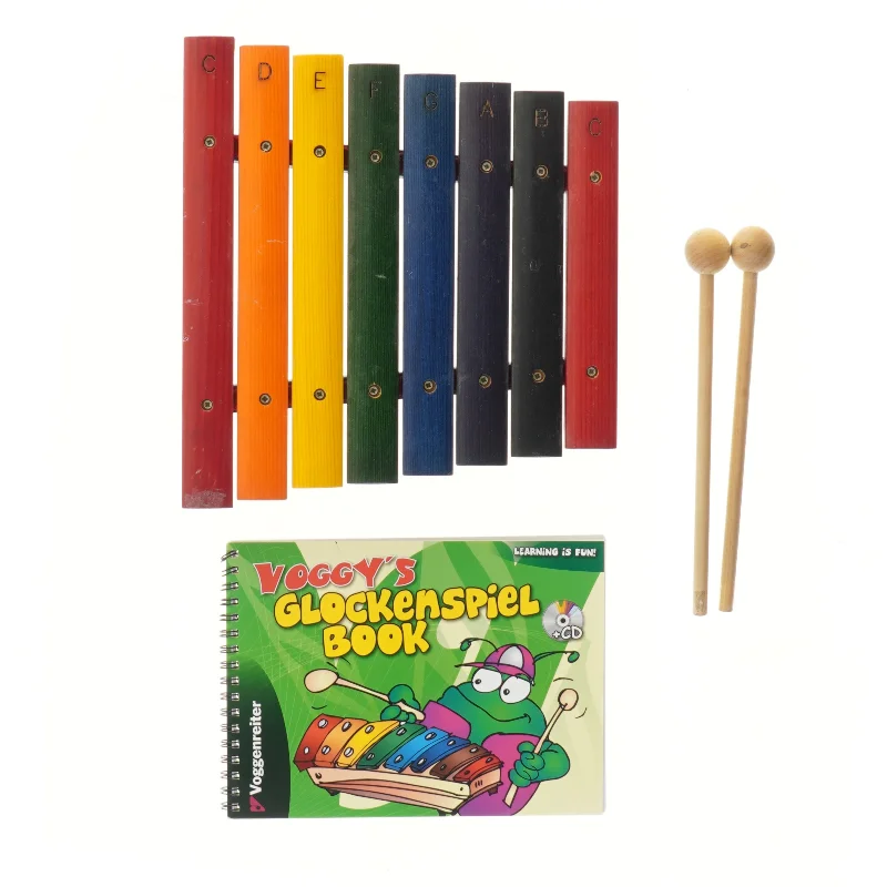 Farverigt klokkespil med læringsbog (str. 23x24,5 cm)