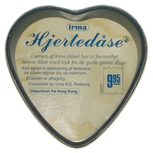 Hjerteformet metalæske fra Irma (str. 9,5 cm)