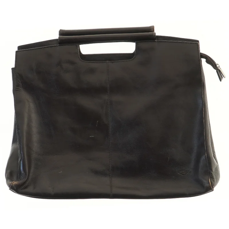 Sort læder taske (str. 41x35 cm)