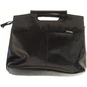 Sort læder taske (str. 41x35 cm)