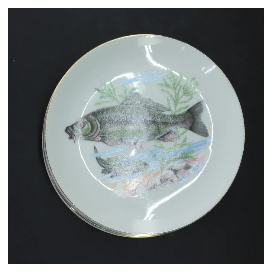 Fiskemønstrede tallerkener, 5 styk (str. 5 styk, ø 18,5 cm)