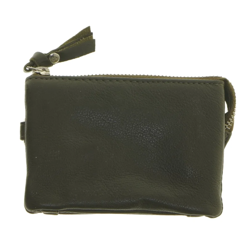 Grøn læderpung med lynlås, ny (str. 13,5x10 cm)