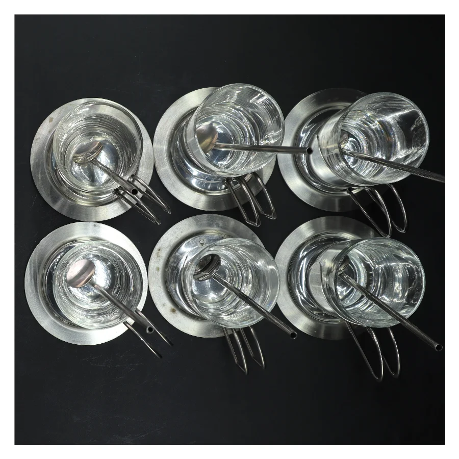 Sæt af glas med metalholder og ske (str. Ø 6x13,5 cm)