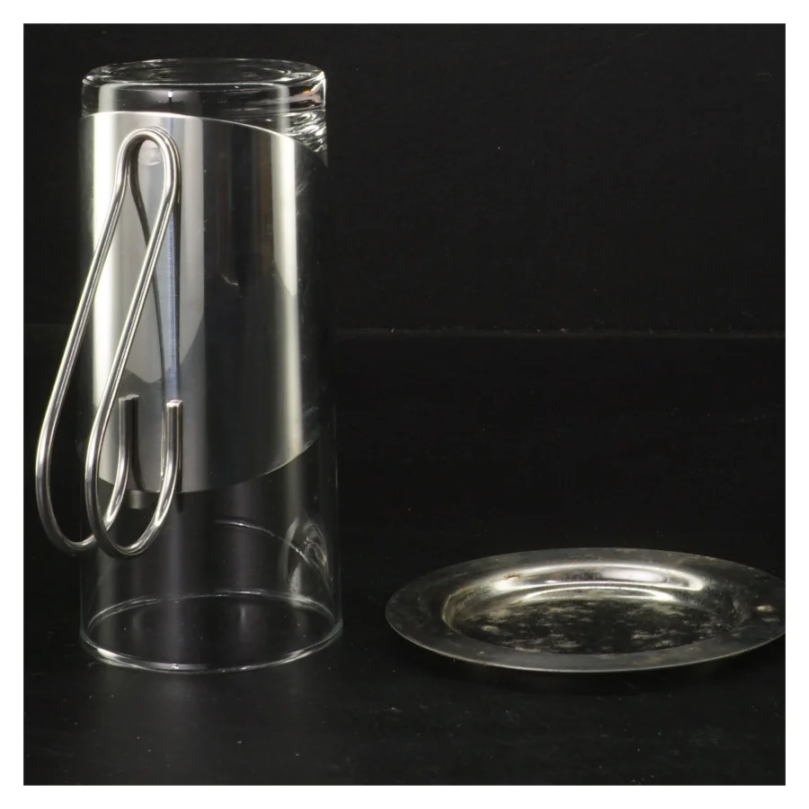 Sæt af glas med metalholder og ske (str. Ø 6x13,5 cm)