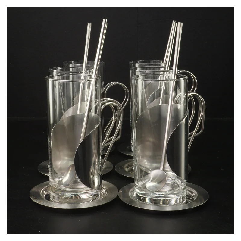 Sæt af glas med metalholder og ske (str. Ø 6x13,5 cm)