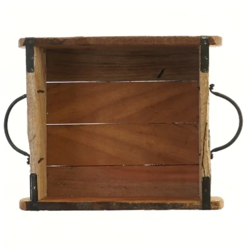 Træbakke med metalhåndtag (str. 30x26x8 cm)