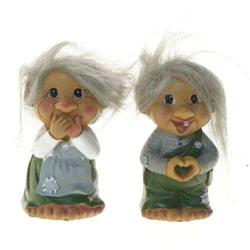 Keramiske nisser med hvidt hår fra Det Gamle Apotek (str. 10 cm)