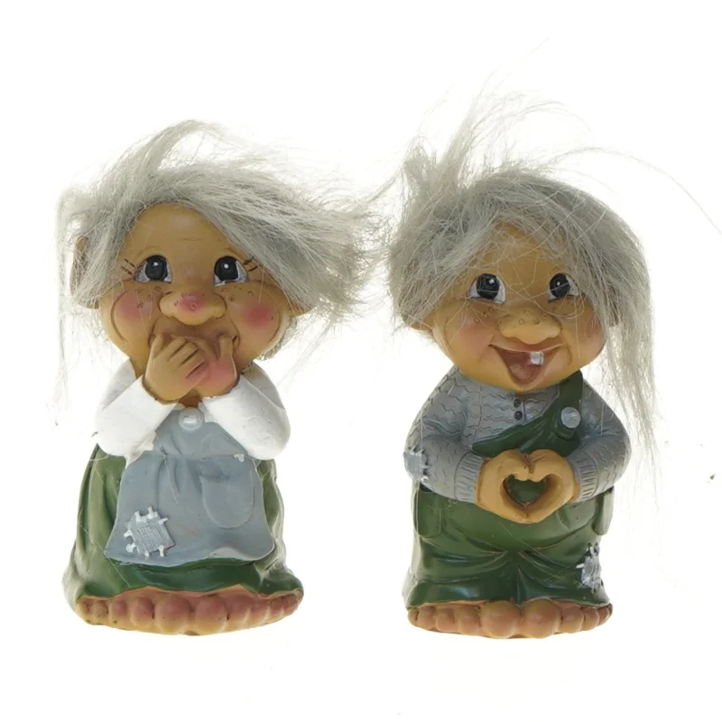 Keramiske nisser med hvidt hår fra Det Gamle Apotek (str. 10 cm)