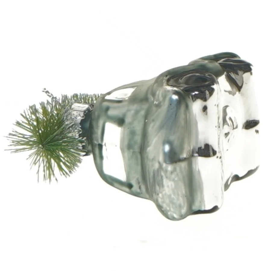 Glass bildekoration med grantræ (str. 7x7x4 cm)