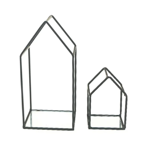 Metal husformede dekorationslysestager (str. 25x12x12 & 13x8,5x8,5 cm)